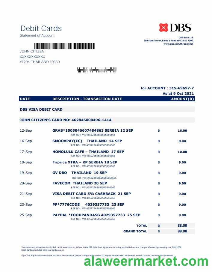 Thailand DBS bank excel pdf